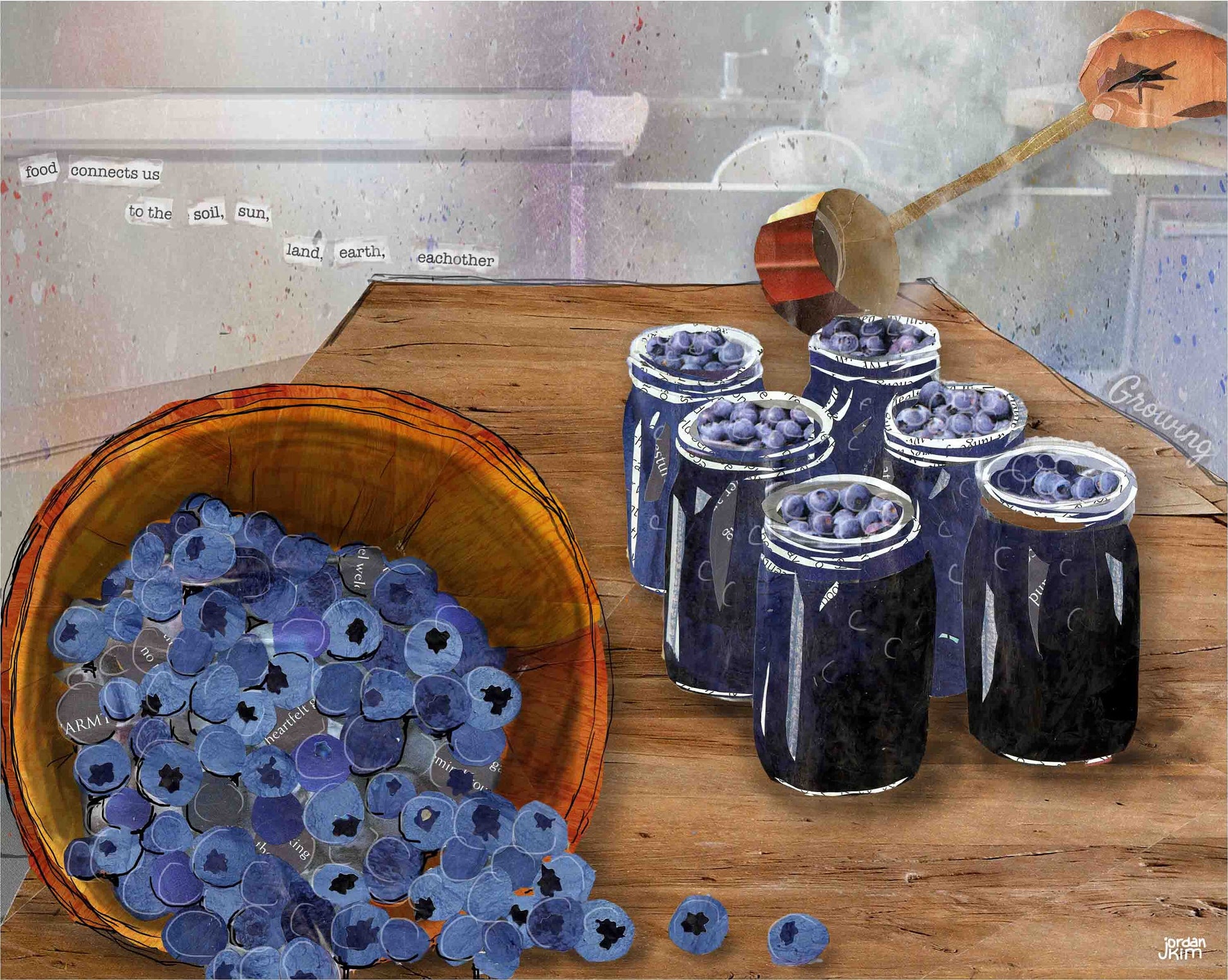 8x10 Art Print of someone making blueberry jam - food - summer - blue - kitchen art - dining room - hostess gift