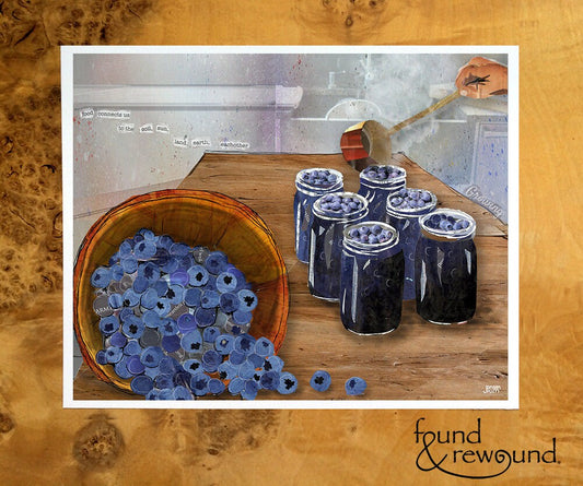 8x10 Art Print of someone making blueberry jam - food - summer - blue - kitchen art - dining room - hostess gift