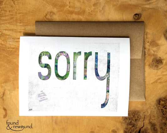 Greeting Card of the word "Sorry" - Apology, collage, sympathy, conversation starter, honesty, art card - blank inside