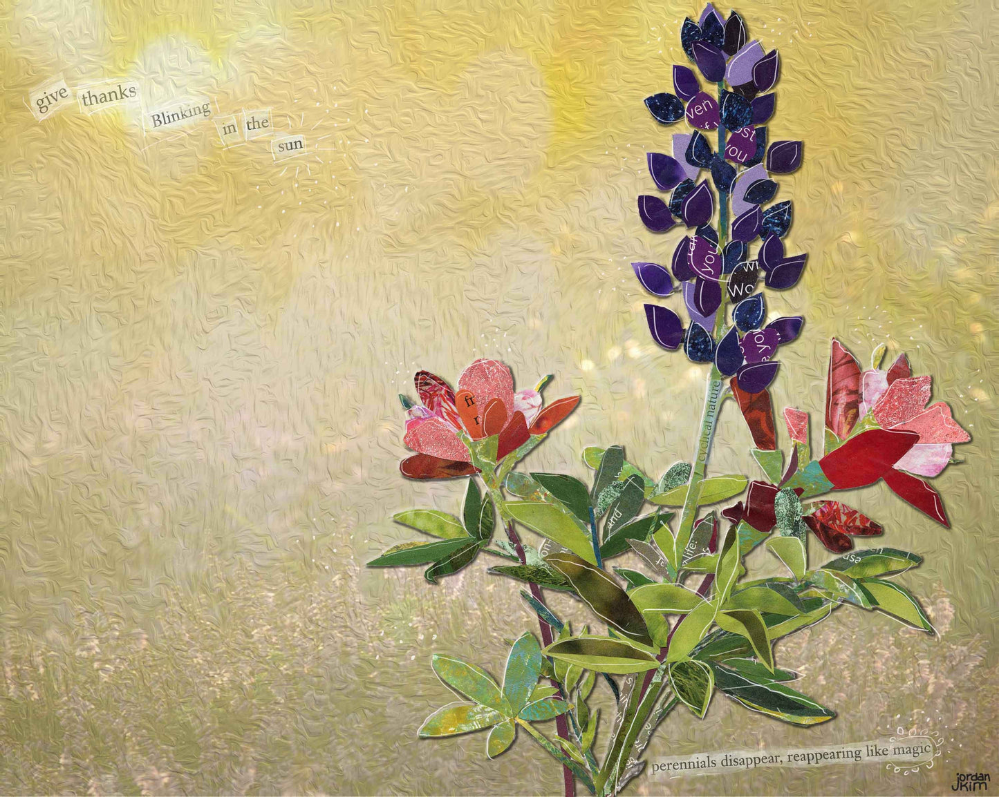 8x10 Art print of a Paper Collage of Lupine and Indian Paintbrush - Inspirational - Wall Art