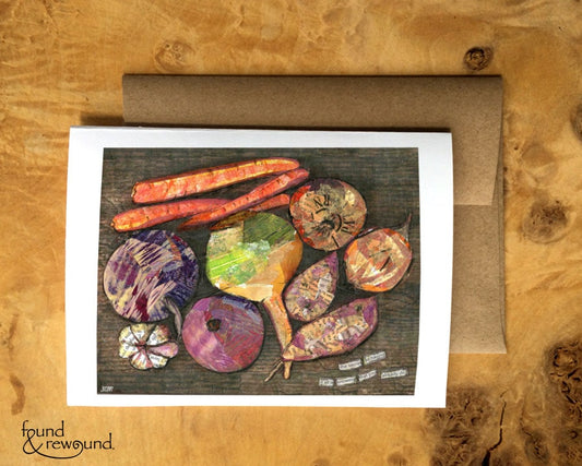 Greeting Card of a Paper Collage of Root Vegetables -Inspirational Quote - Gardener Gift - Blank Inside