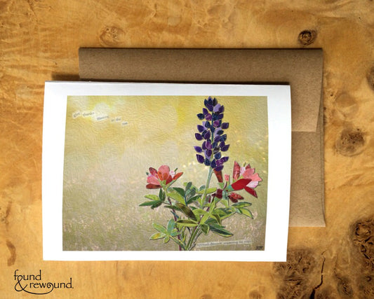 Greeting Card of a Paper Collage of Lupine and Indian Paintbrush - Inspirational - Blank Inside