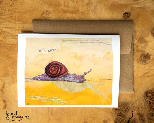 Greeting Card of a Paper Collage of a Snail with the word Resilient and snail facts - Inspirational - Blank Inside
