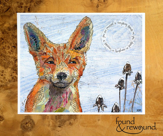 8x10 Art print of a Paper Collage of a red fox in the snow - inspirational - Wall Art