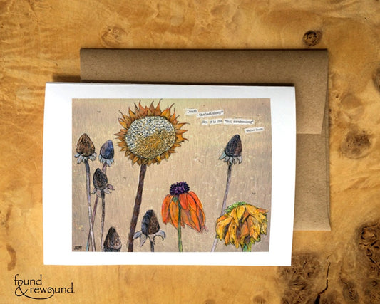 Greeting Card of a Paper Collage of dried dying flowers with Walter Scott quote - sympathy - Blank Inside