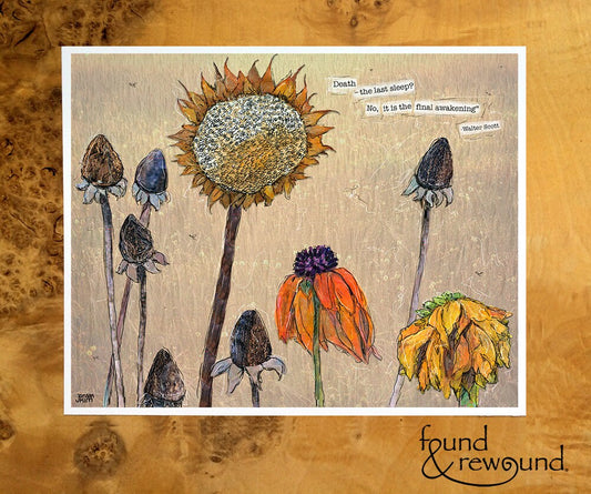 8x10 Art print of a Paper Collage of dried dying flowers with Walter Scott quote - sympathy - Wall Art