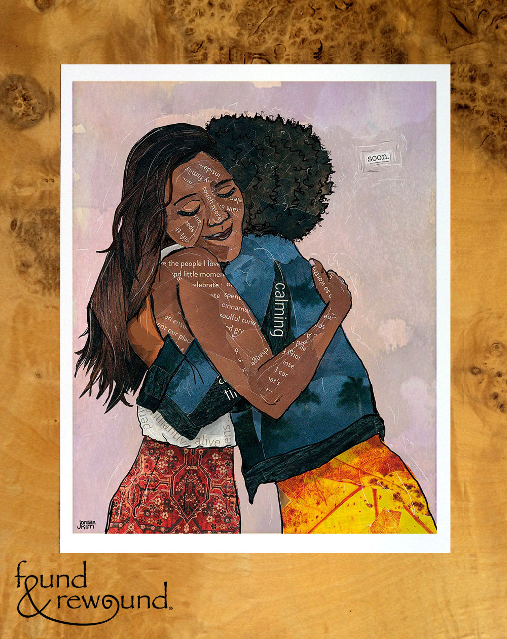 8x10 Art print of a Paper Collage of two women hugging, girlfriends, friendship, hug, pandemic art, connection -Wall Art