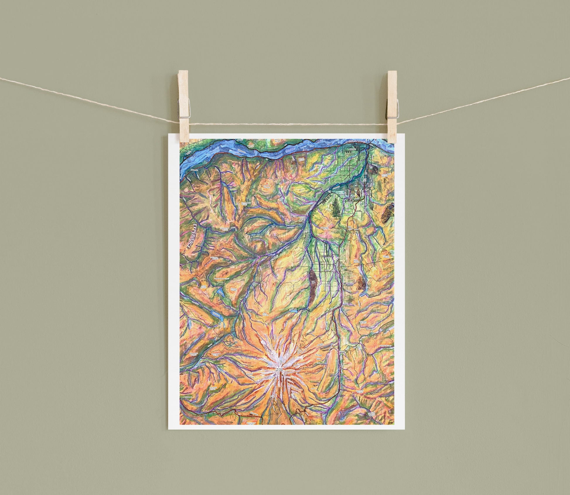 8"x10" Art Print of Hood River Valley Topo Map Collage - Order a Custom Design for Your Home Town! - Great Custom Gift!