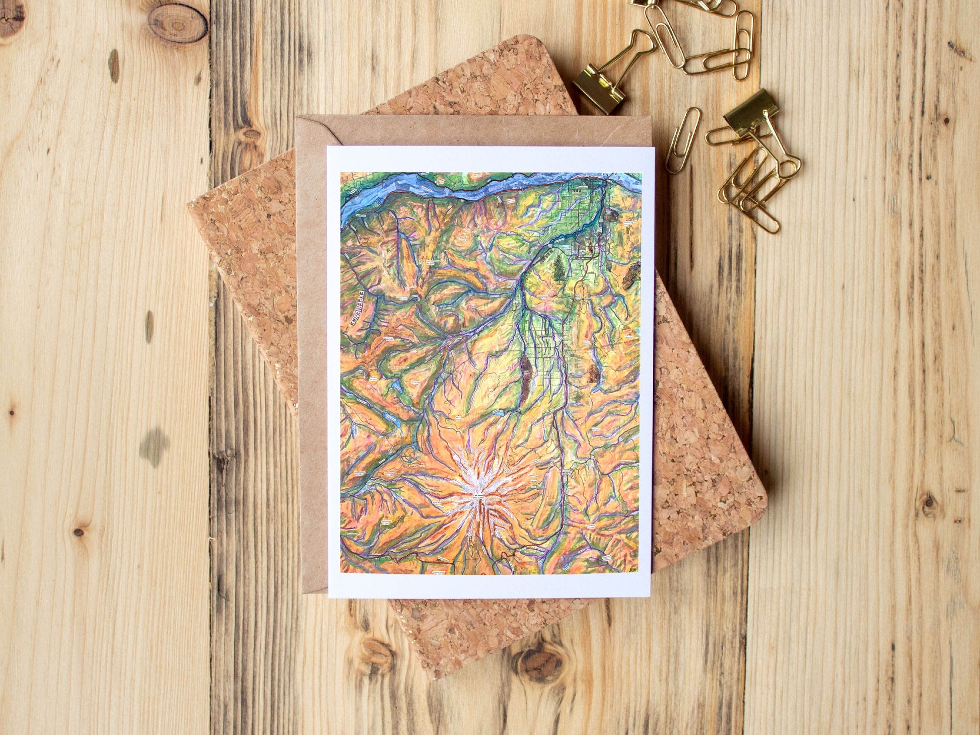 Greeting Card of Hood River Valley Topo Map Collage - Order a Custom Design for Your Home Town! - Blank Inside