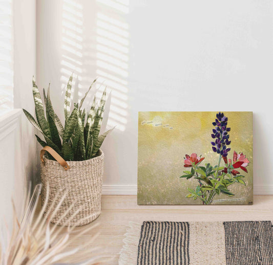 20"x16"x 1.5" Wrapped Canvas Printof a Paper Collage of Lupine and Indian Paintbrush - Inspirational - Wall Art