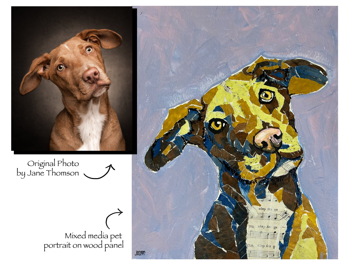 Custom Pet Portrait done in Mixed Media Collage - Pet Lover Gift, Unique, Memory, Dog, Cat, Pets