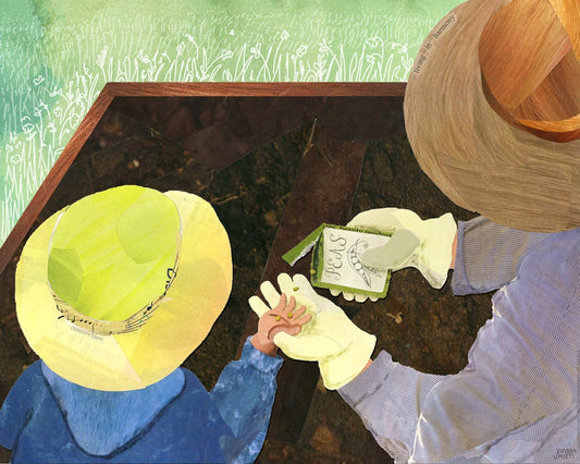Mothers Day gift art print of mom and child planting seeds in the garden